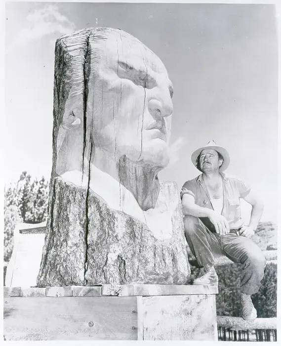 Framed Print : Korczak Ziolkowski Posing Next to Sculpture Framed Print : Korczak Ziolkowski Posing Next to Sculpture