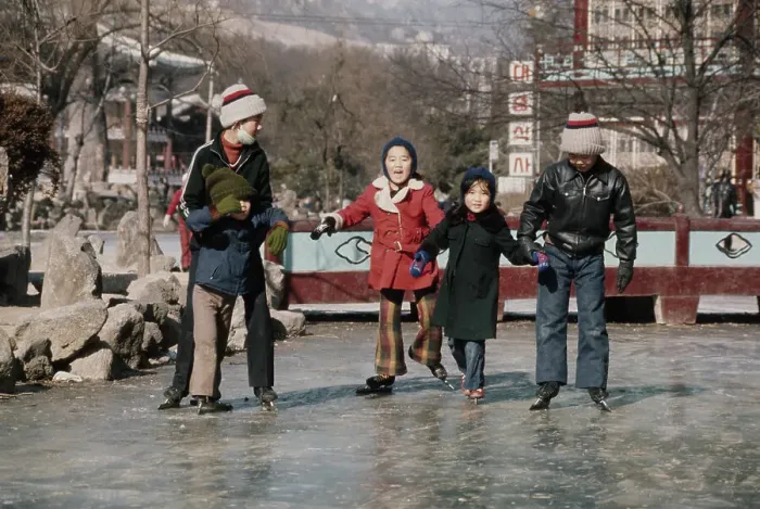 Framed Print : Korean Children Ice-Skating