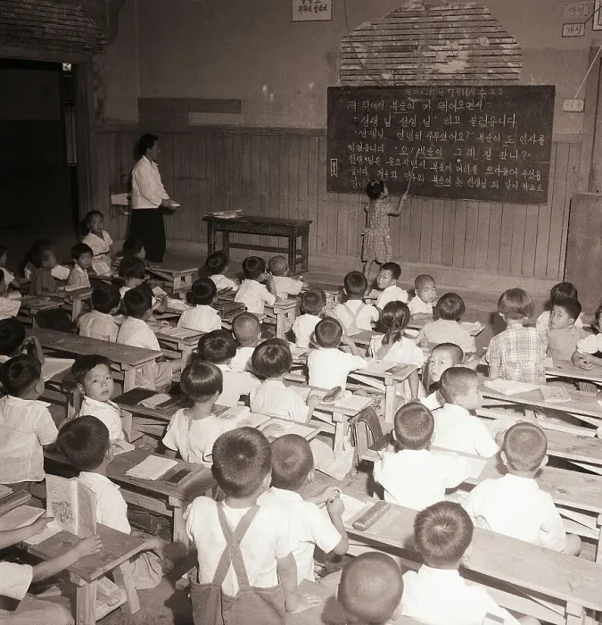 Framed Print : Korean Teacher Teaching Students During Korean War Framed Print : Korean Teacher Teaching Students During Korean War