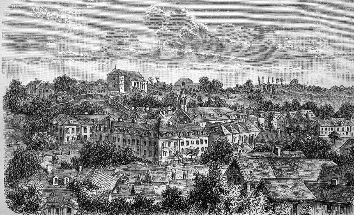 Framed Print : Kornelimuenster, a village on the Inde River in Muensterland, North Rhine-Westphalia, Germany, in 1880, Historic, digital reproduction of an original 19th-century image Framed Print : Kornelimuenster, a village on the Inde River in Muensterland, North Rhine-Westphalia, Germany, in 1880, Historic, digital reproduction of an original 19th-century image