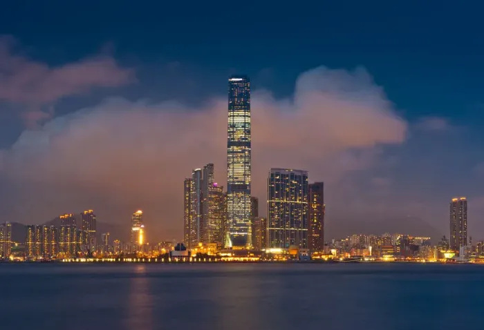 Framed Print : kowloon waterfront at night in hotizontal Framed Print : kowloon waterfront at night in hotizontal