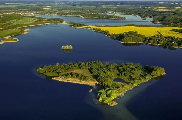 Krakower Seenlandschaft with Liepse Island, lakeland nature reserve, Kuchelmiss, Mecklenburg Lake District, Mecklenburg-Western Pomerania, Germany