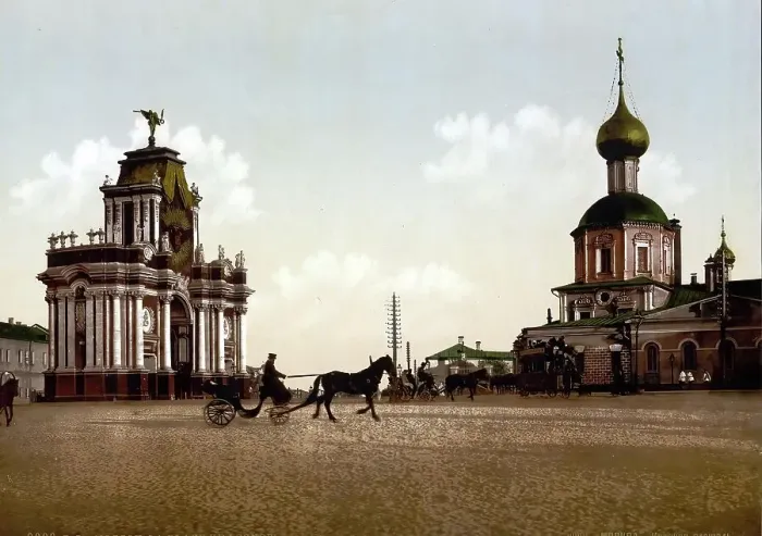 Framed Print : Krasnov Square, Moscow, Russia, c. 1890, Historic, digitally enhanced reproduction of a photochrome print of the period Framed Print : Krasnov Square, Moscow, Russia, c. 1890, Historic, digitally enhanced reproduction of a photochrome print of the period