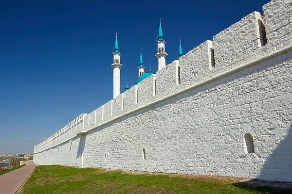 Kremlin wall and Qol Shari Mosque in Kazan Kremlin