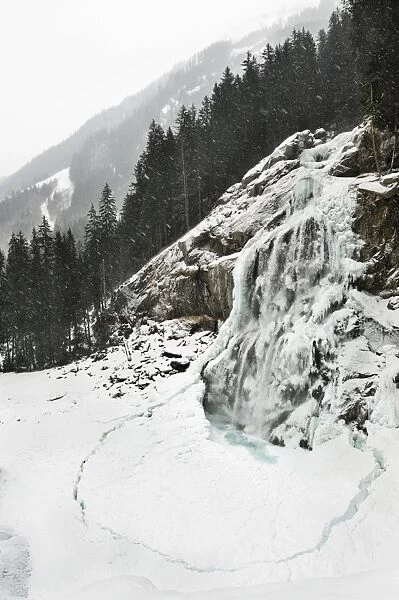 Krimmler Wasserfall waterfall in ice, first stage, Krimml, Salzburg, Austria, Europe