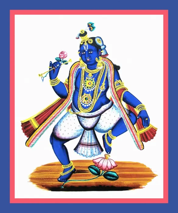 Framed Print : Krishna dances with a flute and a flower