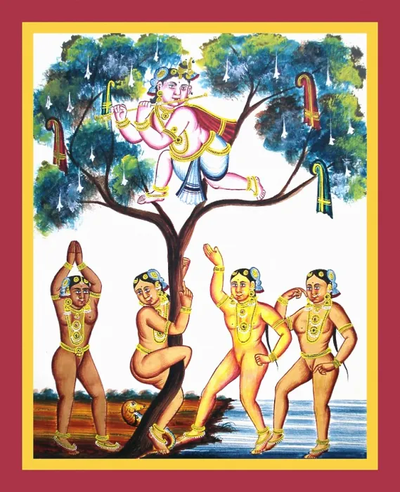 Framed Print : Krishna hiding in a tree on a river bank Framed Print : Krishna hiding in a tree on a river bank