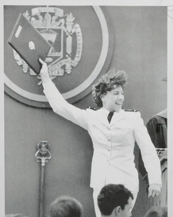 Framed Print : Kristine Holderied Waving Naval Diploma on Stage Framed Print : Kristine Holderied Waving Naval Diploma on Stage