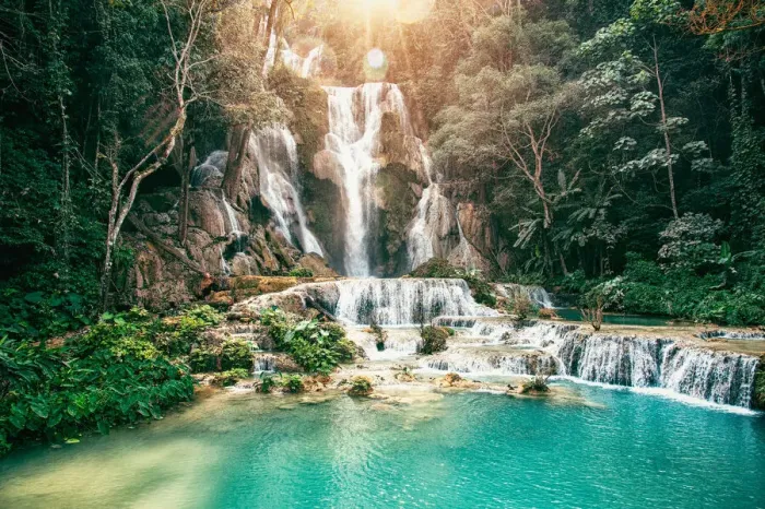 Framed Print : Kuang Si Waterfall located near Luang Prabang