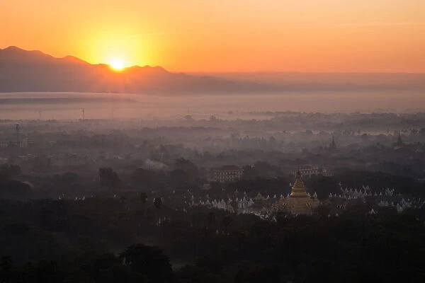 Kuthodaw Pagoda with sunrise Mandalay, Myanmar