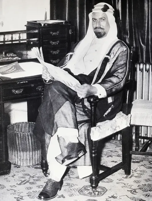 Framed Print : Kuwaiti Emir Reads Paper in Hotel Room Framed Print : Kuwaiti Emir Reads Paper in Hotel Room
