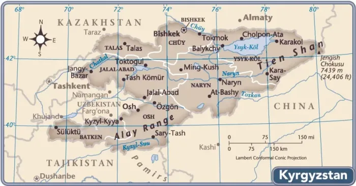 Framed Print : Kyrgyzstan country map Framed Print : Kyrgyzstan country map