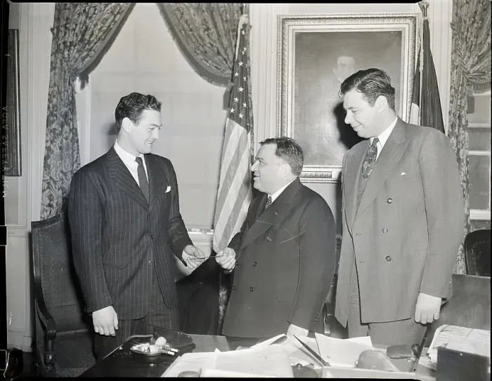 Framed Print : L-R Sid Luckman Hands Tix To Laguardia Framed Print : L-R Sid Luckman Hands Tix To Laguardia