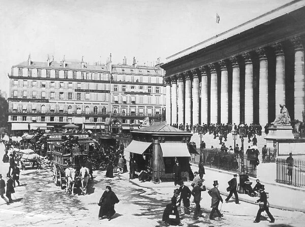 La Bourse. The Palais de Bourse, the Paris stock exchange, circa 1890