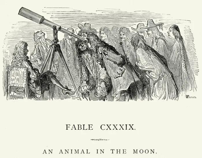 Framed Print : La Fontaines Fables - An Animal in the Moon Framed Print : La Fontaines Fables - An Animal in the Moon