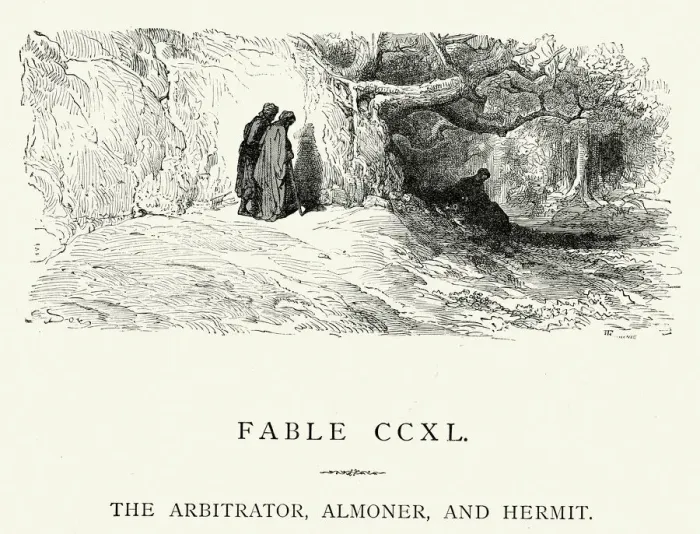 Framed Print : La Fontaines Fables - Arbitrator, Almoner and Hermit Framed Print : La Fontaines Fables - Arbitrator, Almoner and Hermit