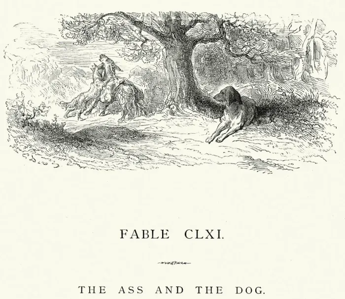 Framed Print : La Fontaines Fables - Ass and the Dog