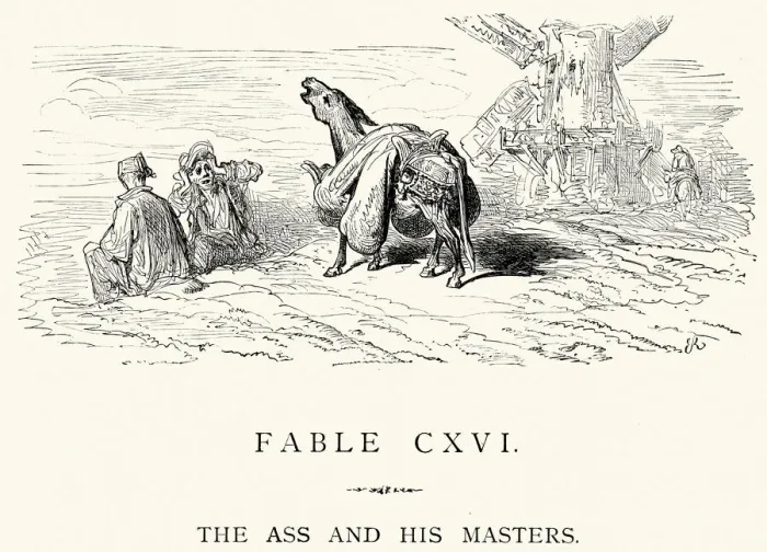 Framed Print : La Fontaines Fables - The Ass and his Masters Framed Print : La Fontaines Fables - The Ass and his Masters
