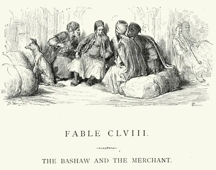 Framed Print : La Fontaines Fables - Bashaw and the Merchant Framed Print : La Fontaines Fables - Bashaw and the Merchant