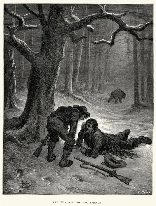 Framed Print : La Fontaines Fables - Bear and the Two Friends Framed Print : La Fontaines Fables - Bear and the Two Friends