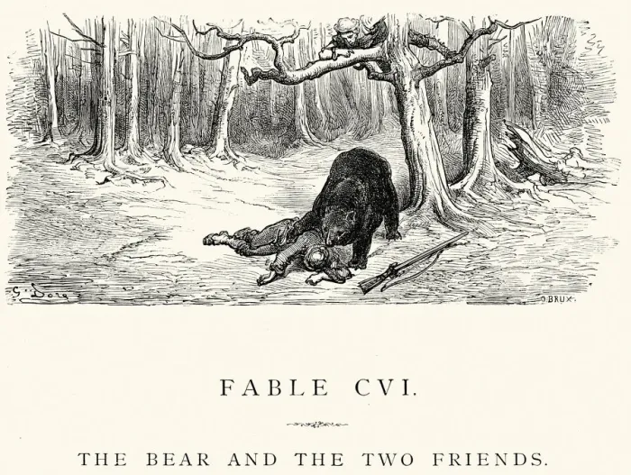 Framed Print : La Fontaines Fables - The Bear and Two Friends Framed Print : La Fontaines Fables - The Bear and Two Friends