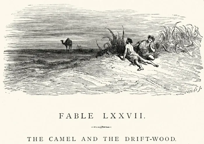 Framed Print : La Fontaines Fables - Camel and the Driftwood Framed Print : La Fontaines Fables - Camel and the Driftwood