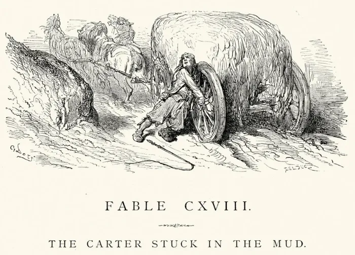 Framed Print : La Fontaines Fables - Carter stuck in the Mud