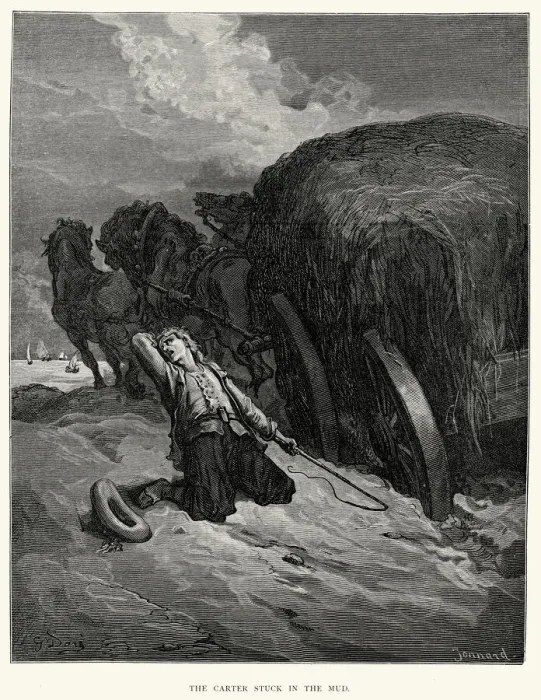 Framed Print : La Fontaines Fables - Carter stuck in the Mud