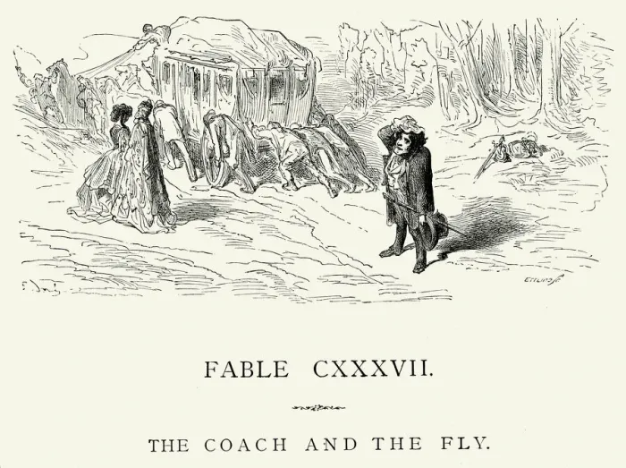 Framed Print : La Fontaines Fables - Coach and the Fly