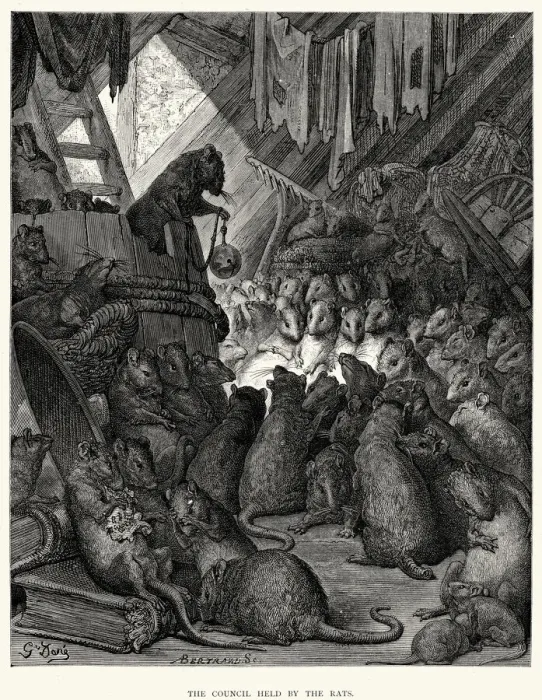 Framed Print : La Fontaines Fables - Council held by the Rats Framed Print : La Fontaines Fables - Council held by the Rats