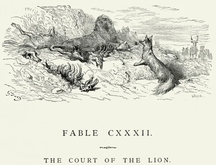 Framed Print : La Fontaines Fables - Court of the Lion