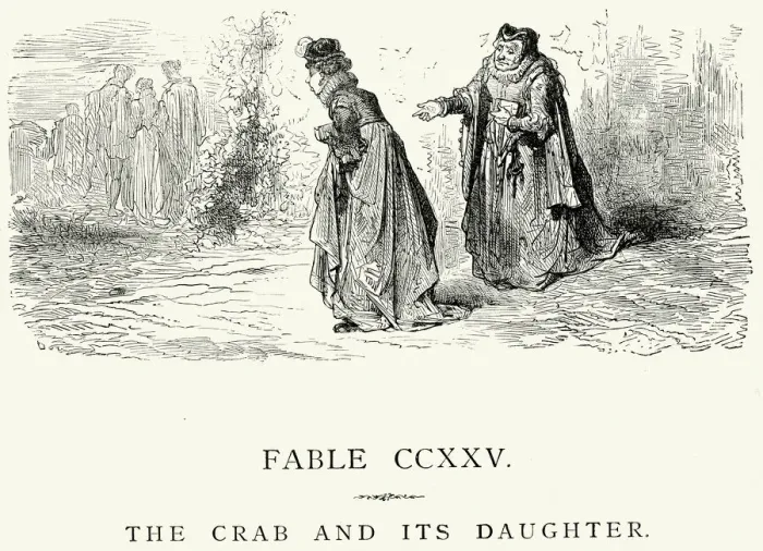 Framed Print : La Fontaines Fables - The Crab and its Daughter Framed Print : La Fontaines Fables - The Crab and its Daughter