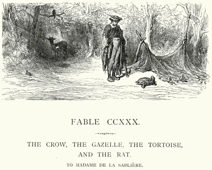 Framed Print : La Fontaines Fables - Crow and the Gazelle Framed Print : La Fontaines Fables - Crow and the Gazelle