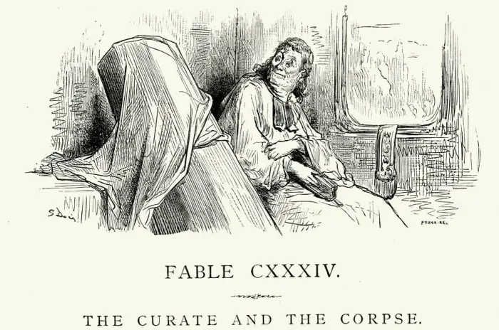 Framed Print : La Fontaines Fables - Curate and the Corpse Framed Print : La Fontaines Fables - Curate and the Corpse