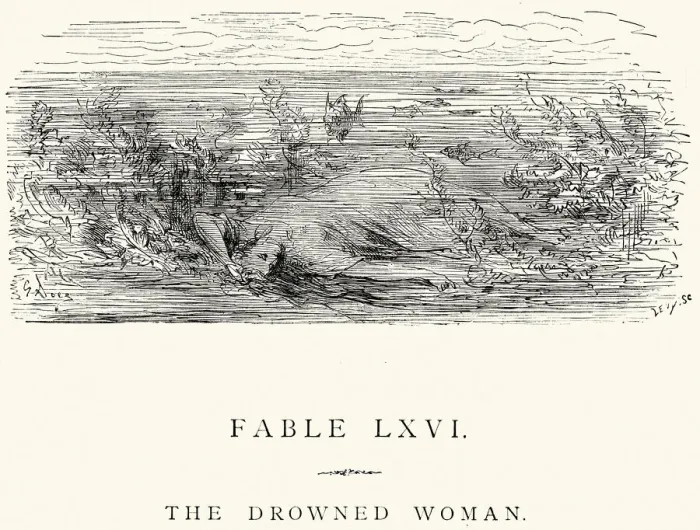 Framed Print : La Fontaines Fables - The Drowned Woman Framed Print : La Fontaines Fables - The Drowned Woman