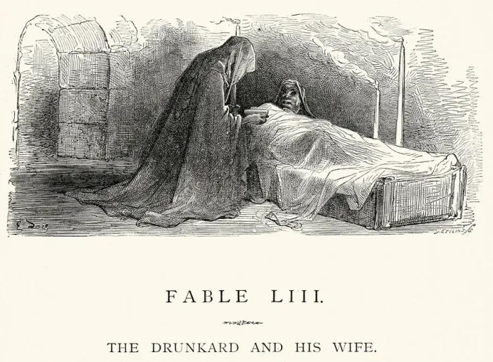 Framed Print : La Fontaines Fables - The Drunkard and his Wife Framed Print : La Fontaines Fables - The Drunkard and his Wife