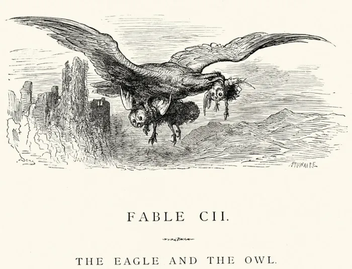 Framed Print : La Fontaines Fables - Eagle and the Owl Framed Print : La Fontaines Fables - Eagle and the Owl
