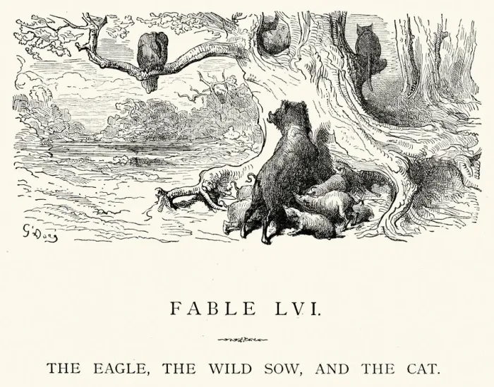 Framed Print : La Fontaines Fables - Eagle Wild Sow and Cat Framed Print : La Fontaines Fables - Eagle Wild Sow and Cat