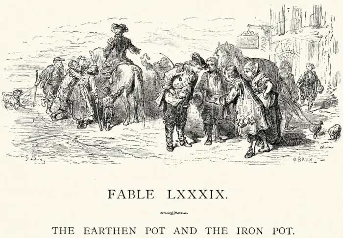 Framed Print : La Fontaines Fables - Earthen Pot and the Iron Framed Print : La Fontaines Fables - Earthen Pot and the Iron