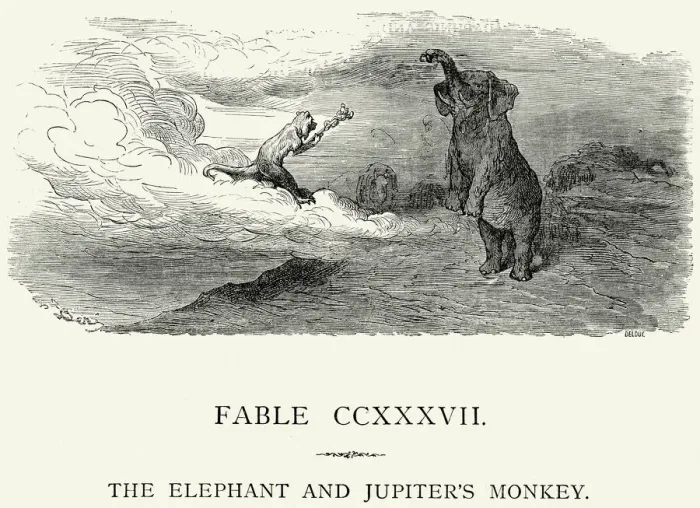 Framed Print : La Fontaines Fables - Elephant and Jupiters Monkey