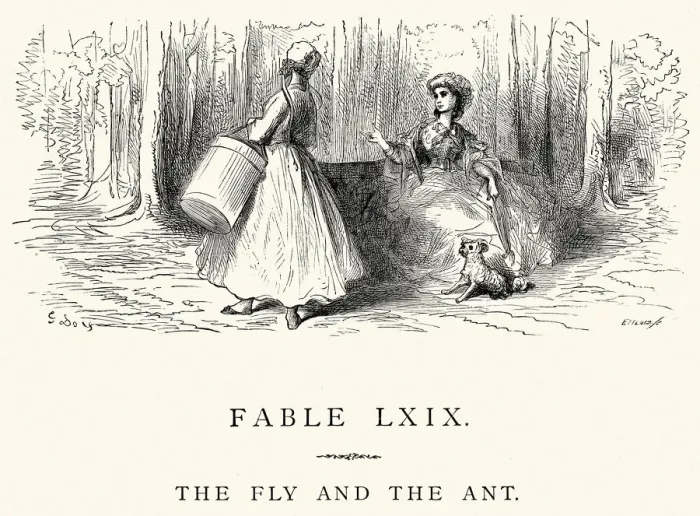 Framed Print : La Fontaines Fables - Fly and the Ant Framed Print : La Fontaines Fables - Fly and the Ant