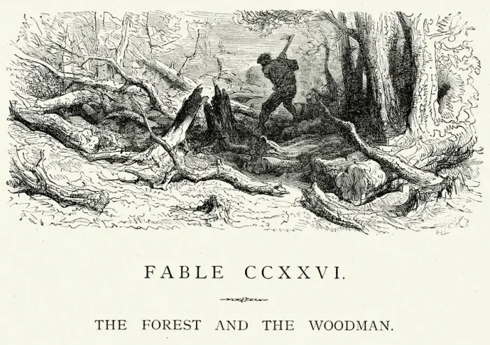 Framed Print : La Fontaines Fables - Forest and the Woodman