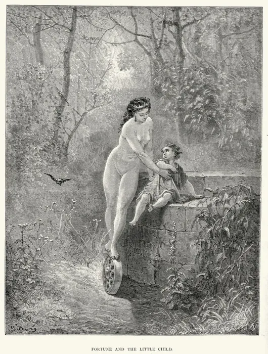 Framed Print : La Fontaines Fables - Fortune and the Little Child Framed Print : La Fontaines Fables - Fortune and the Little Child