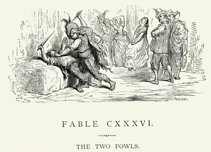 Framed Print : La Fontaines Fables - The Two Fowls Framed Print : La Fontaines Fables - The Two Fowls