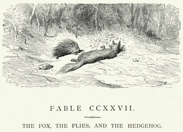 Framed Print : La Fontaines Fables - Fox Flies and the Hedgehog Framed Print : La Fontaines Fables - Fox Flies and the Hedgehog