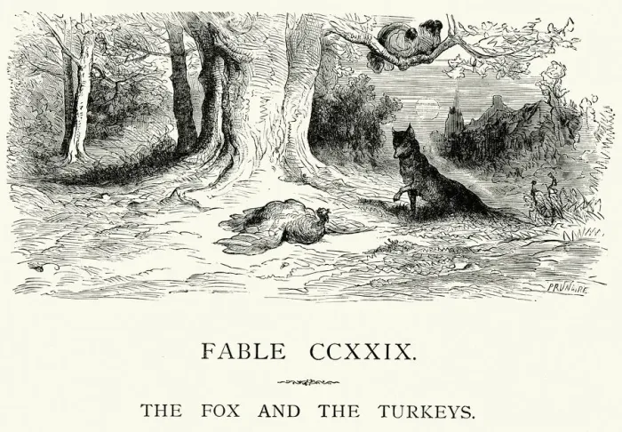 Framed Print : La Fontaines Fables - Fox and the Turkeys