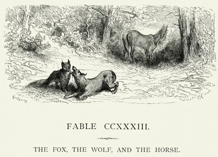 Framed Print : La Fontaines Fables - Fox Wolf and the Horse