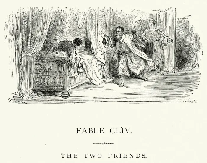 Framed Print : La Fontaines Fables - The Two Friends Framed Print : La Fontaines Fables - The Two Friends