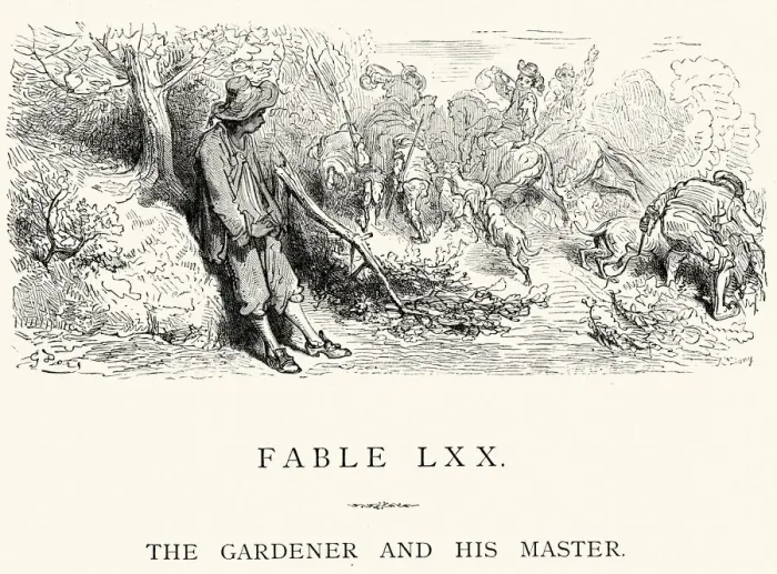 Framed Print : La Fontaines Fables - The Gardener and his Master Framed Print : La Fontaines Fables - The Gardener and his Master