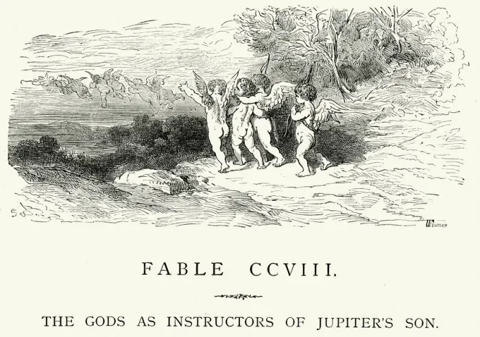 Framed Print : La Fontaines Fables - Gods as Instructors of Jupiters Son Framed Print : La Fontaines Fables - Gods as Instructors of Jupiters Son